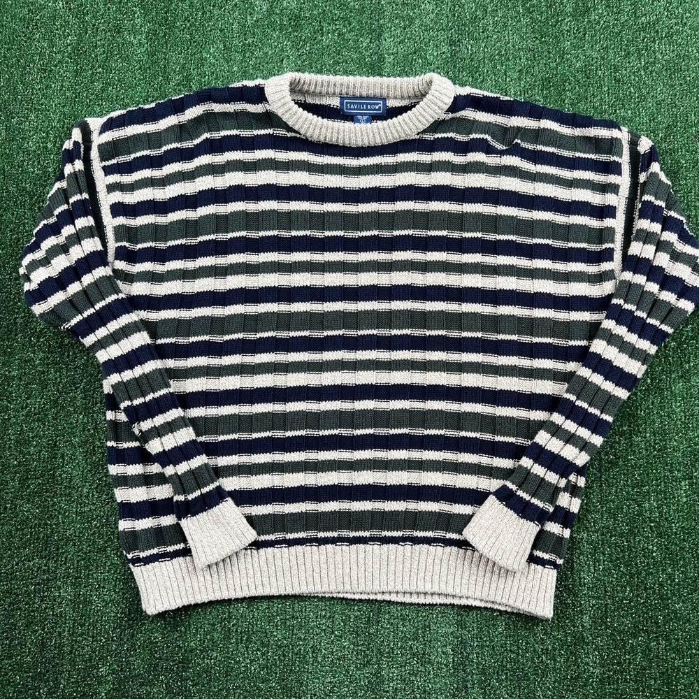 VTG Savile Row Ragg Cotton Striped Sweater Men's L Multi Color Crewneck Chunky